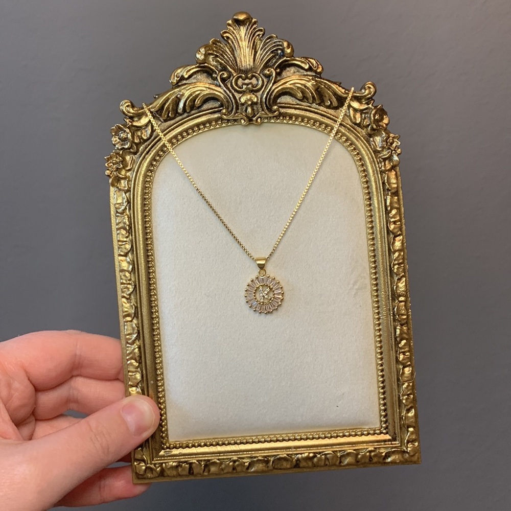 Initial 'K' Baguette Stones Gold-Tone Necklace 18"